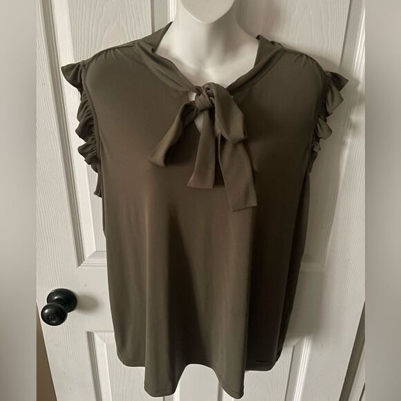 Calvin Klein Hunter Green Ruffled Tank Top Size XL - Picture 1 of 9